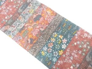 手織り紬　横段に花模様織り出し　名古屋帯